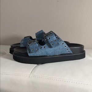 Nine West Denim Blue Sandals with Black Platform